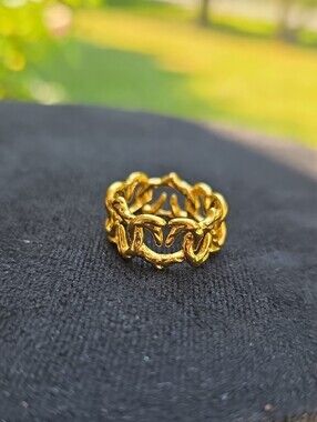 Hand Crafted Gold Link Chain Ring for Women